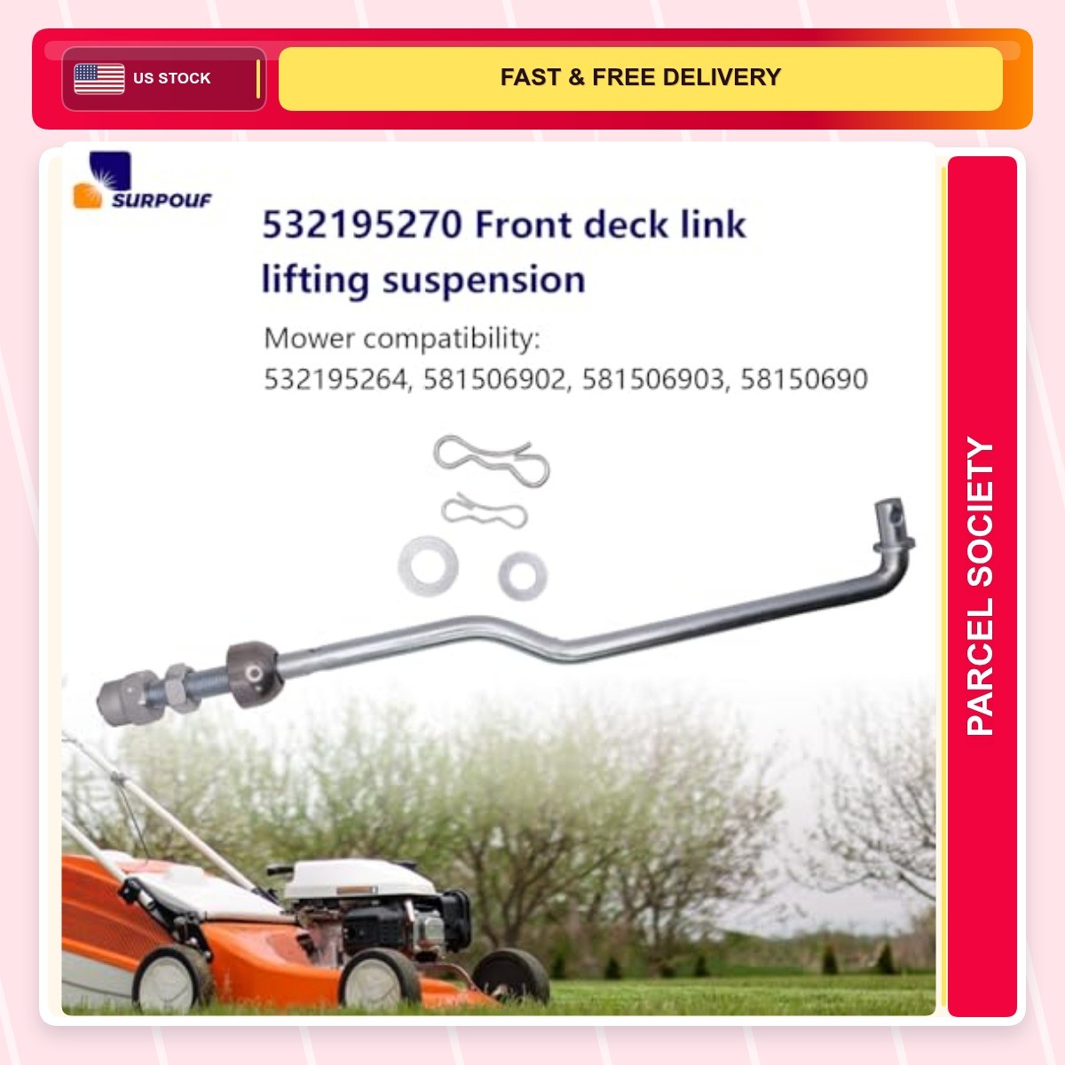 Mower Alloy Steel Front Deck Link Lift Suspension Vehicle Specific Fit 1.0 Count