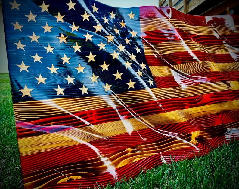 Rustic | American Handmade | Waving Wood American Flag Patriotic Wall Decor Gift