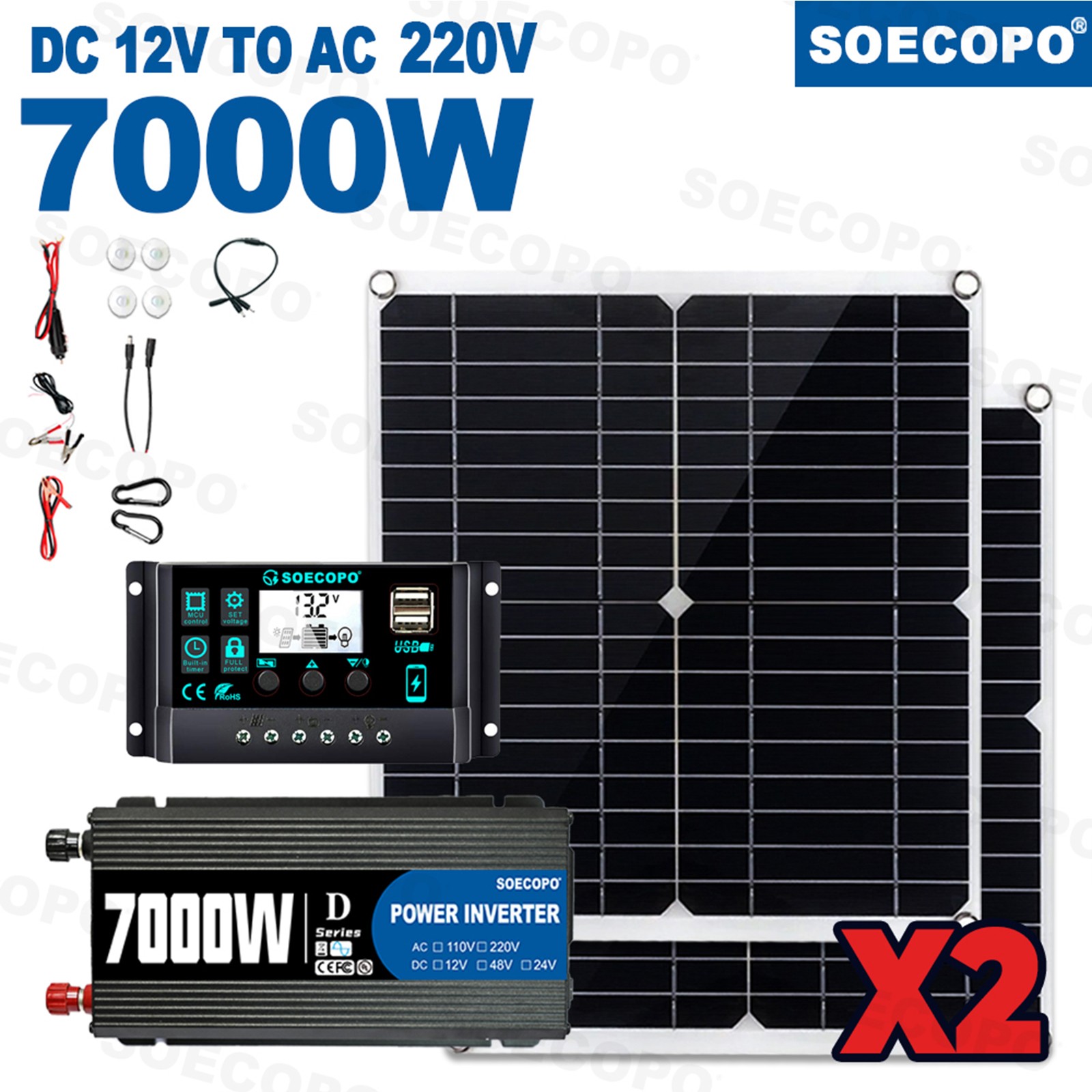 Complete 7000W Off-Grid Solar Kits 7000W Inverter 2pc 300W Solar Panel 110V/220V