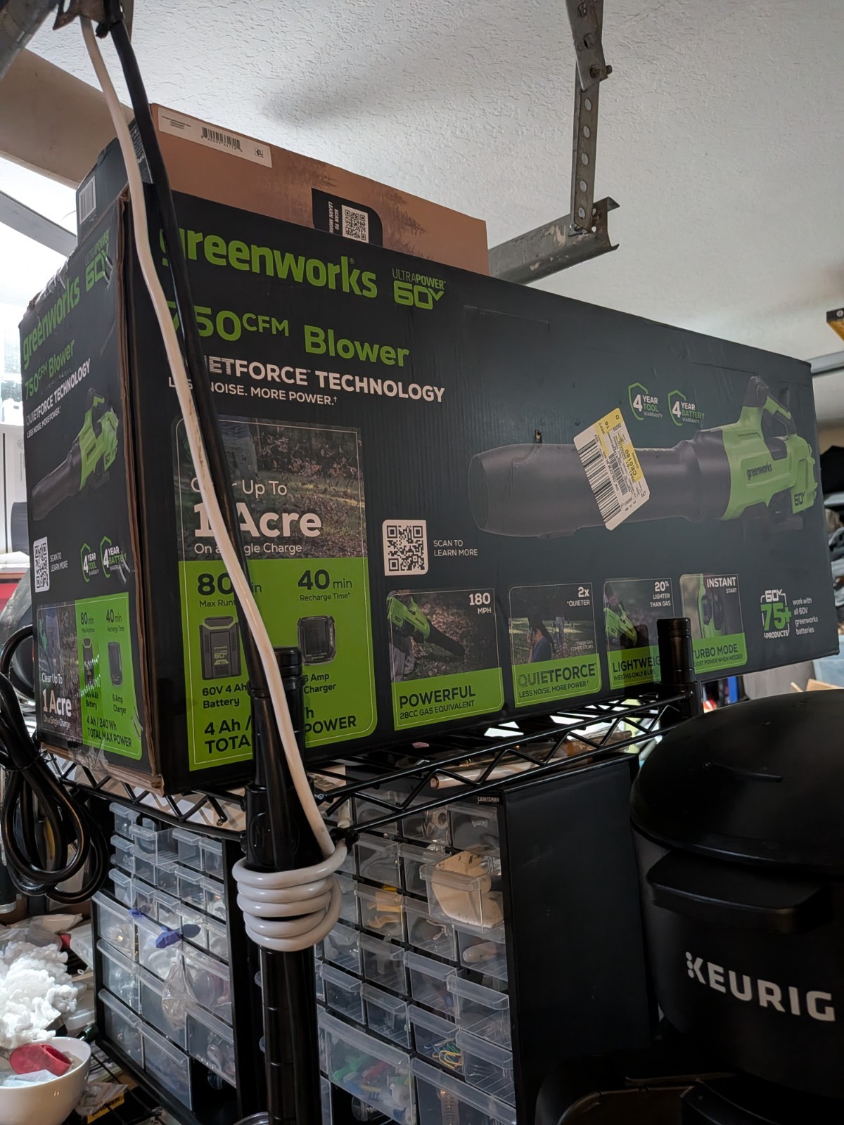 GREENWORKS 60V Cordless Blower with 4 Ah Battery & Charger, 750 CFM (NEW-SEALED)