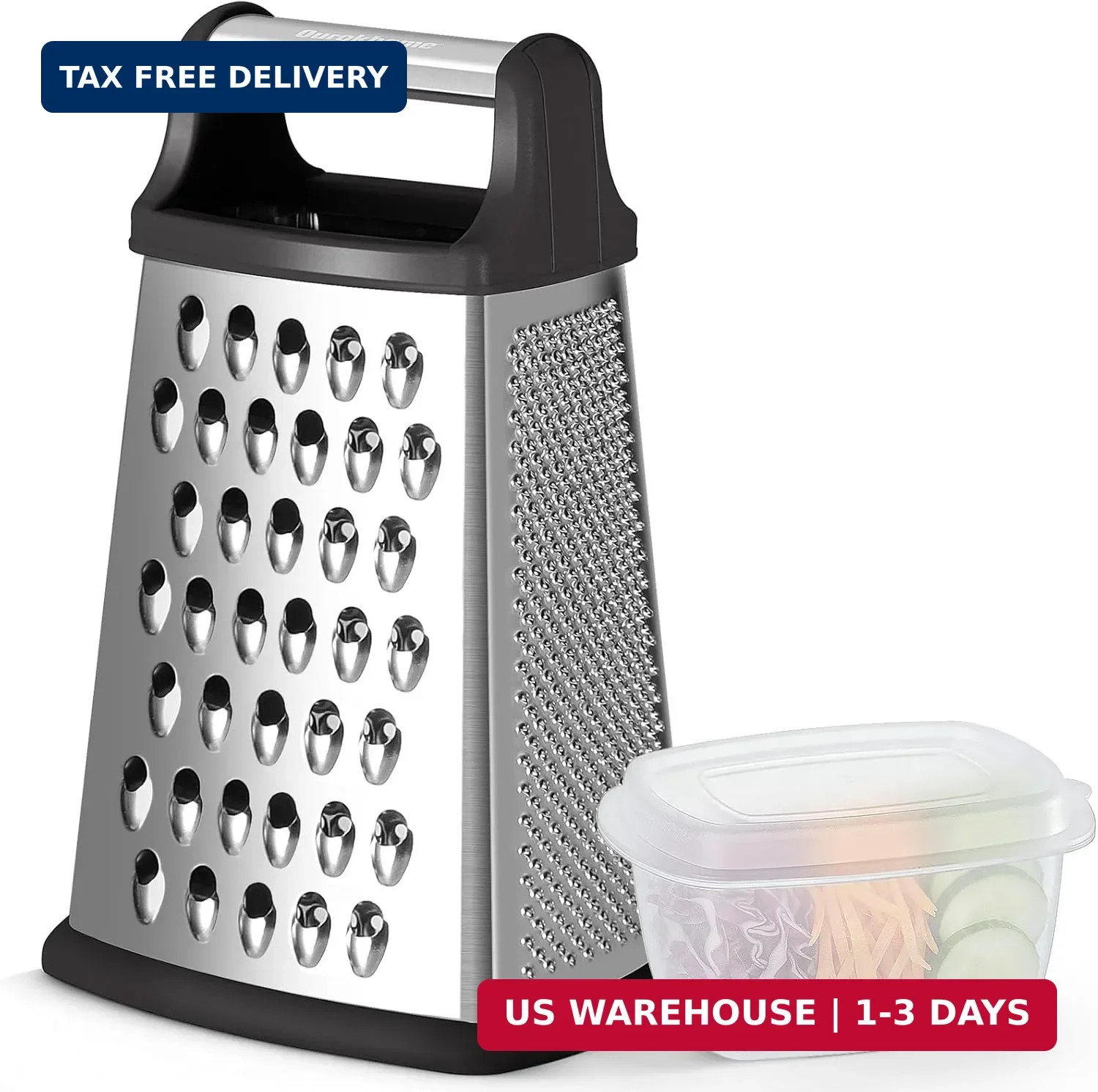 Ourokhome Cheese Grater, Handheld Box Grater with Container & Lid, 4-Sided Stain