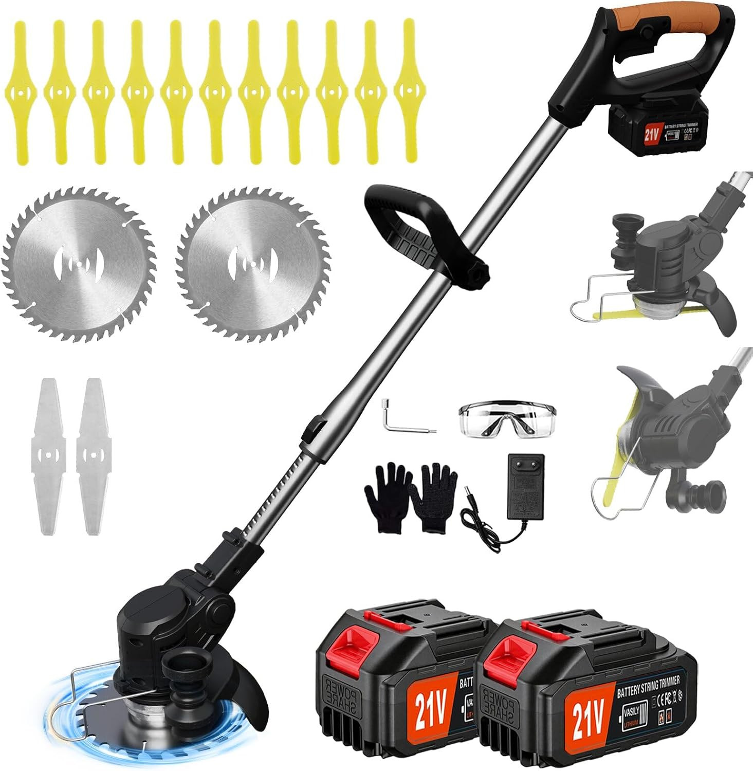 21V Cordless Weed Wacker with Edger Wheel for Garden Yard,Battery Powered | 3 in