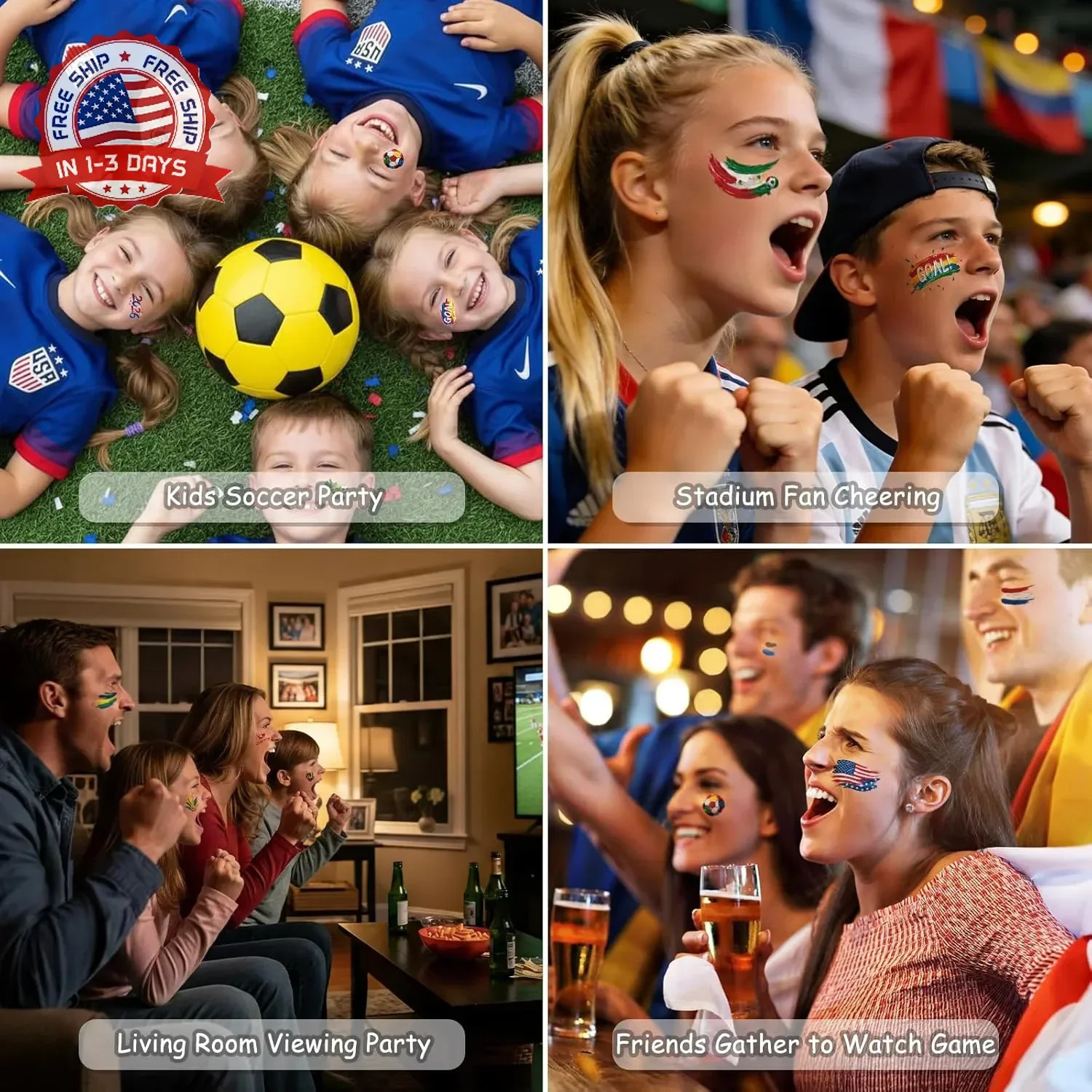 45 Pcs Soccer Tattoos for Kids, Teens, Adults – World Cup 2026 Merchandise, Worl
