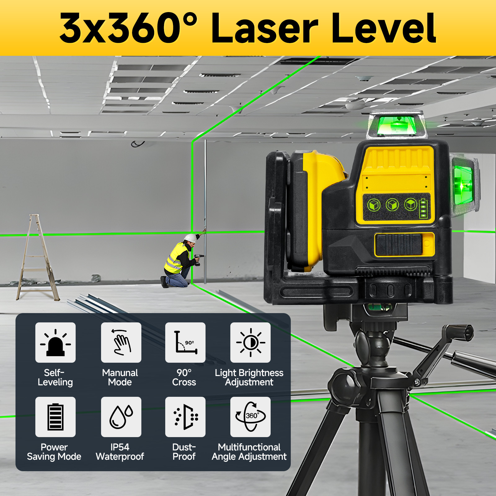 12V Green Line 3 x 360 Laser Level Laser + battery + charger