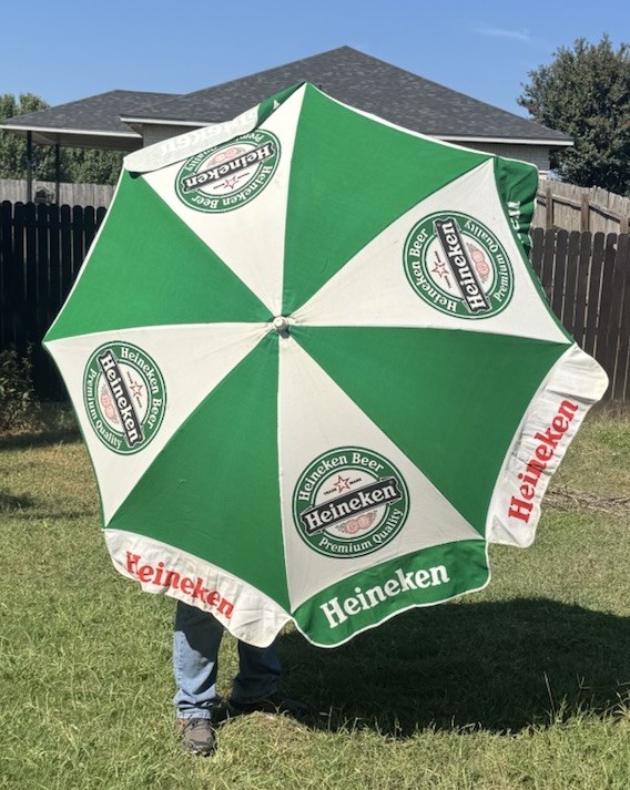 VTG LARGE HEINEKEN COTTON CANVAS BEACH UMBRELLA Read Description