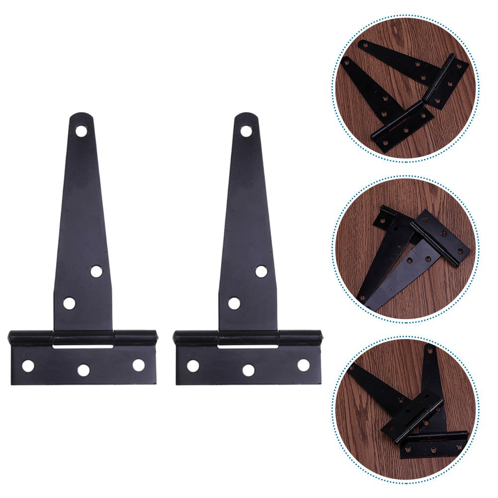 2Pcs Black Iron T Strap Gate Hinges for Wooden Fence Shed Door Heavy Duty