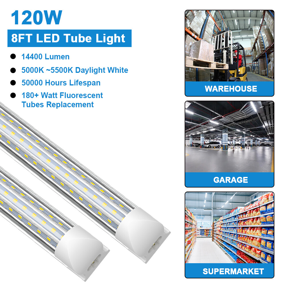 T8 2FT 4FT 8FT LED Shop Light Fixture 20W-120W LED Tube Light 6000K Linkable 36W