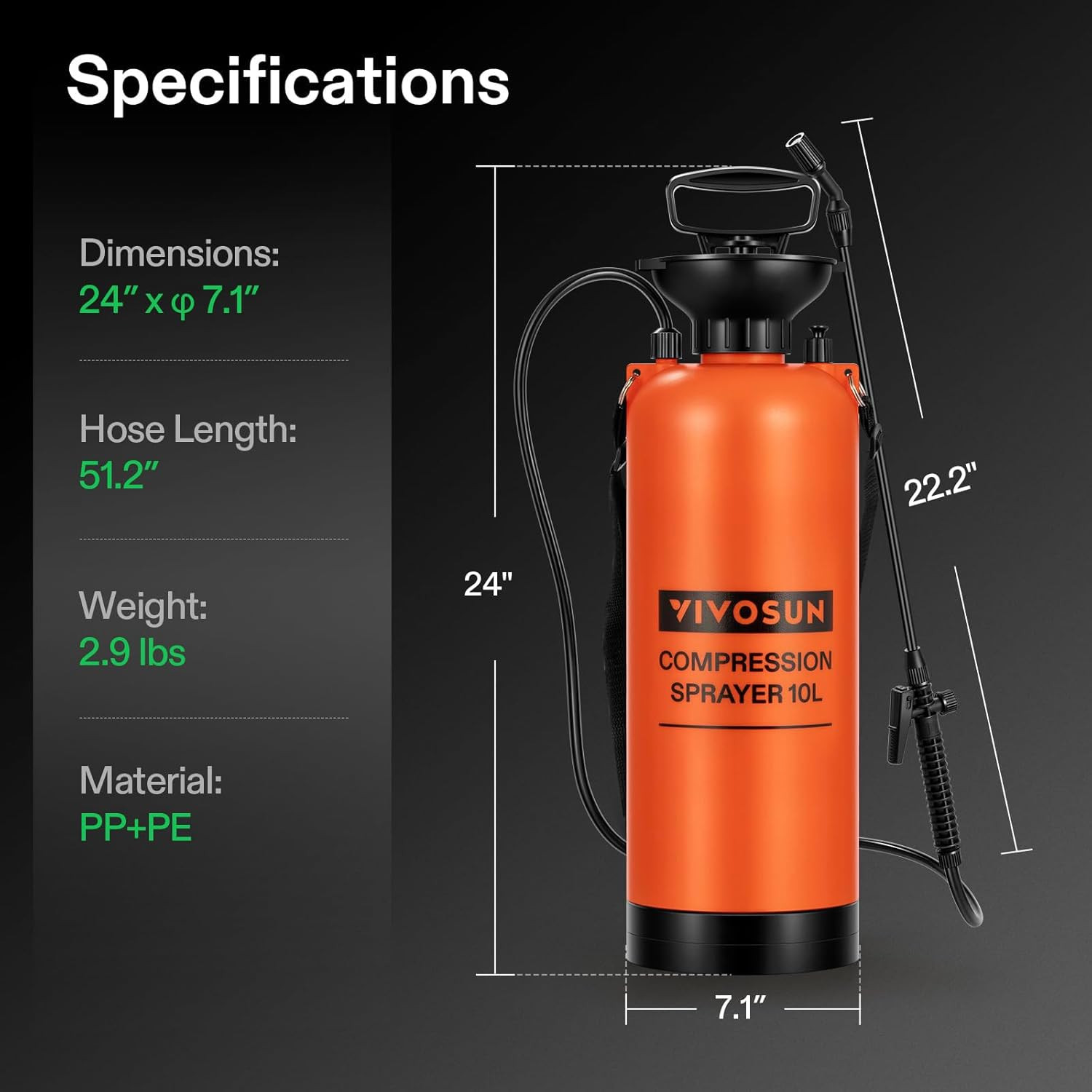 2.64-Gallon Pressure Sprayer with Adjustable Strap for Garden and Cleaning