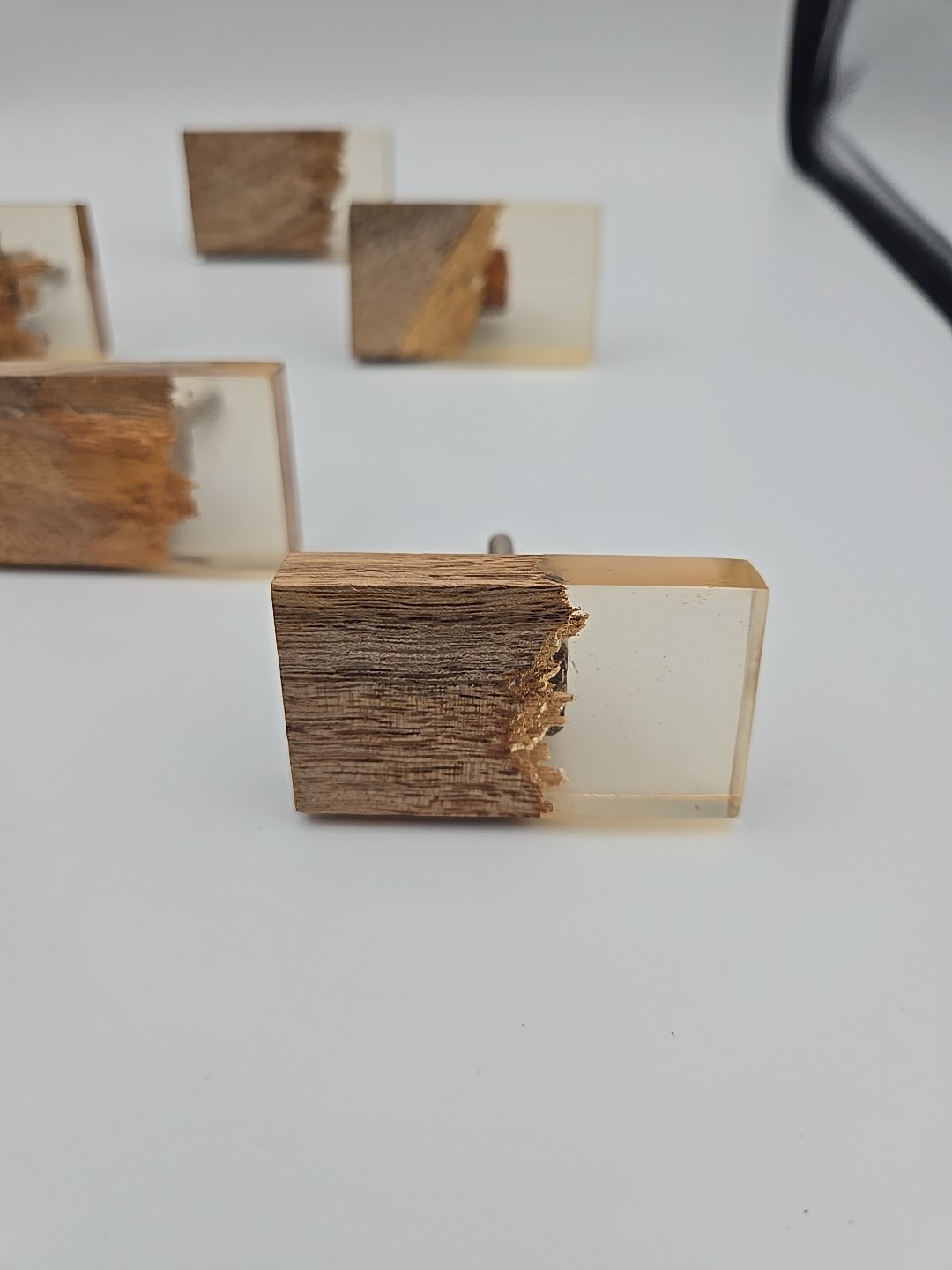 Modern Brutalist Wood & Resin Cabinet Drawer Knob set 12 Rectangular Shape READ