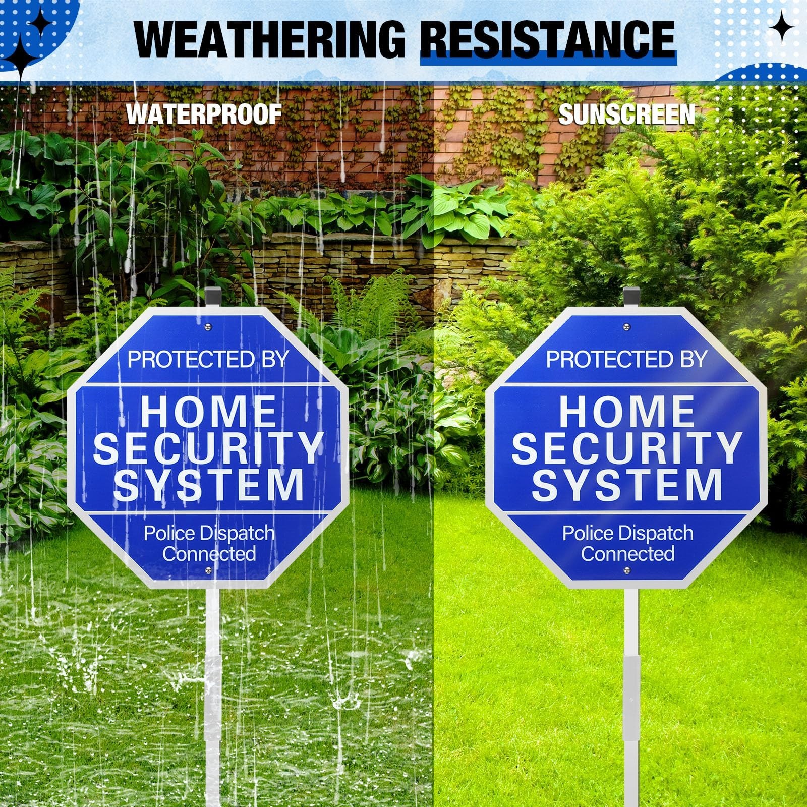 Home Security System Yard Sign – 10″x28″ Aluminum Warning Sign with Stake & Stic