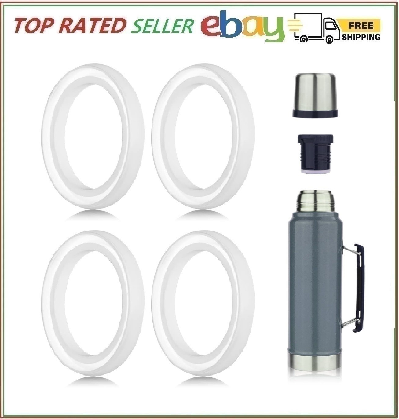 4Pcs Replacement Gaskets for Stanley Cup, Silicone Seal Ring for Thermos Lid Com
