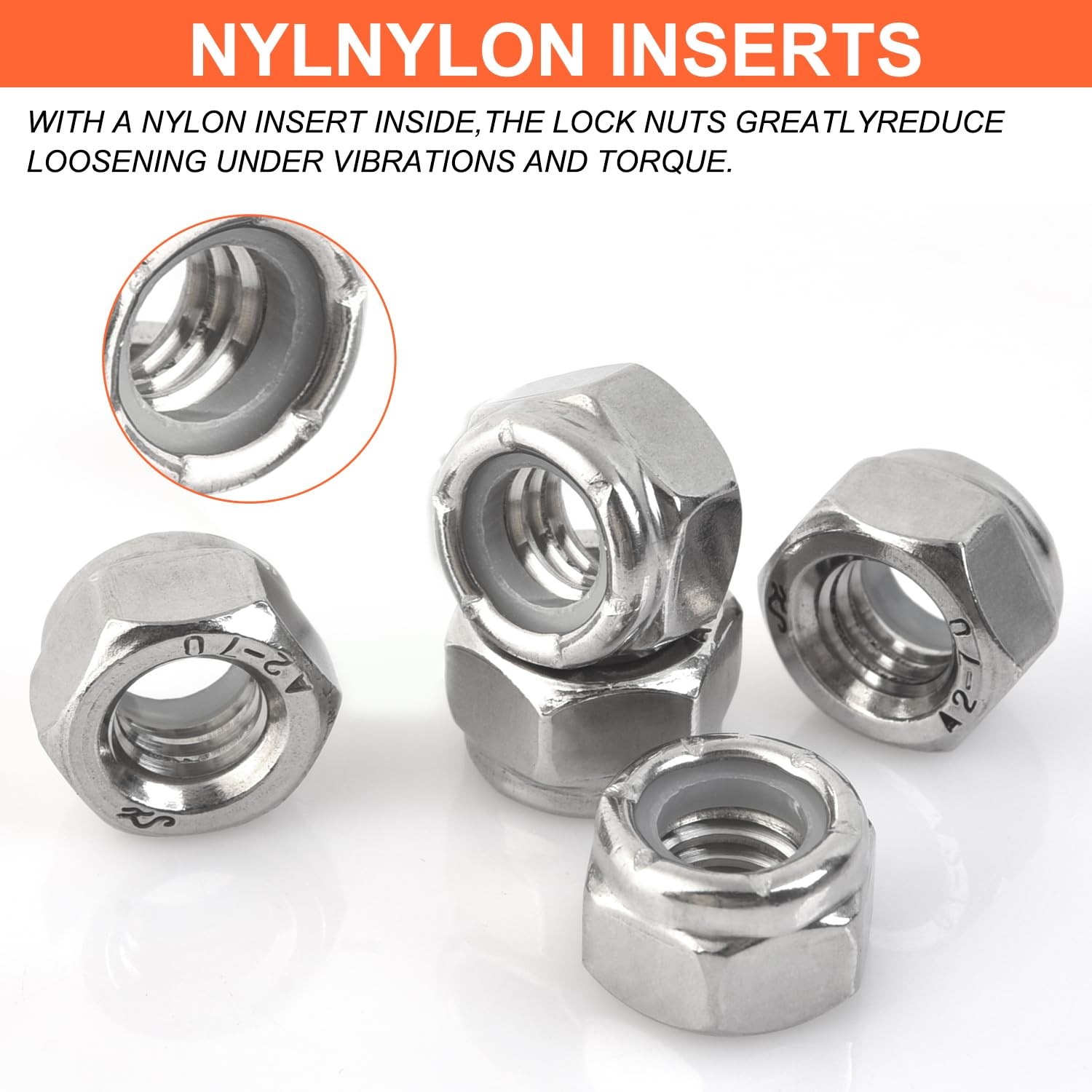 8# 32 Lock Nuts – 80Pack Nylon Insert Hex Locknuts,304 8-32(80 pack), Silver