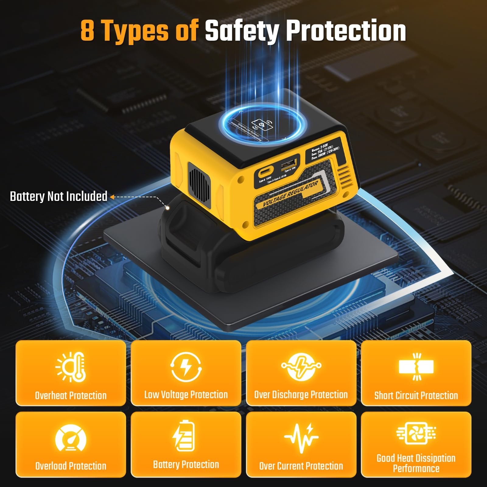 300W DC 2-30V Adjustable Voltage Regulator Compatible with Dewalt 20V Battery