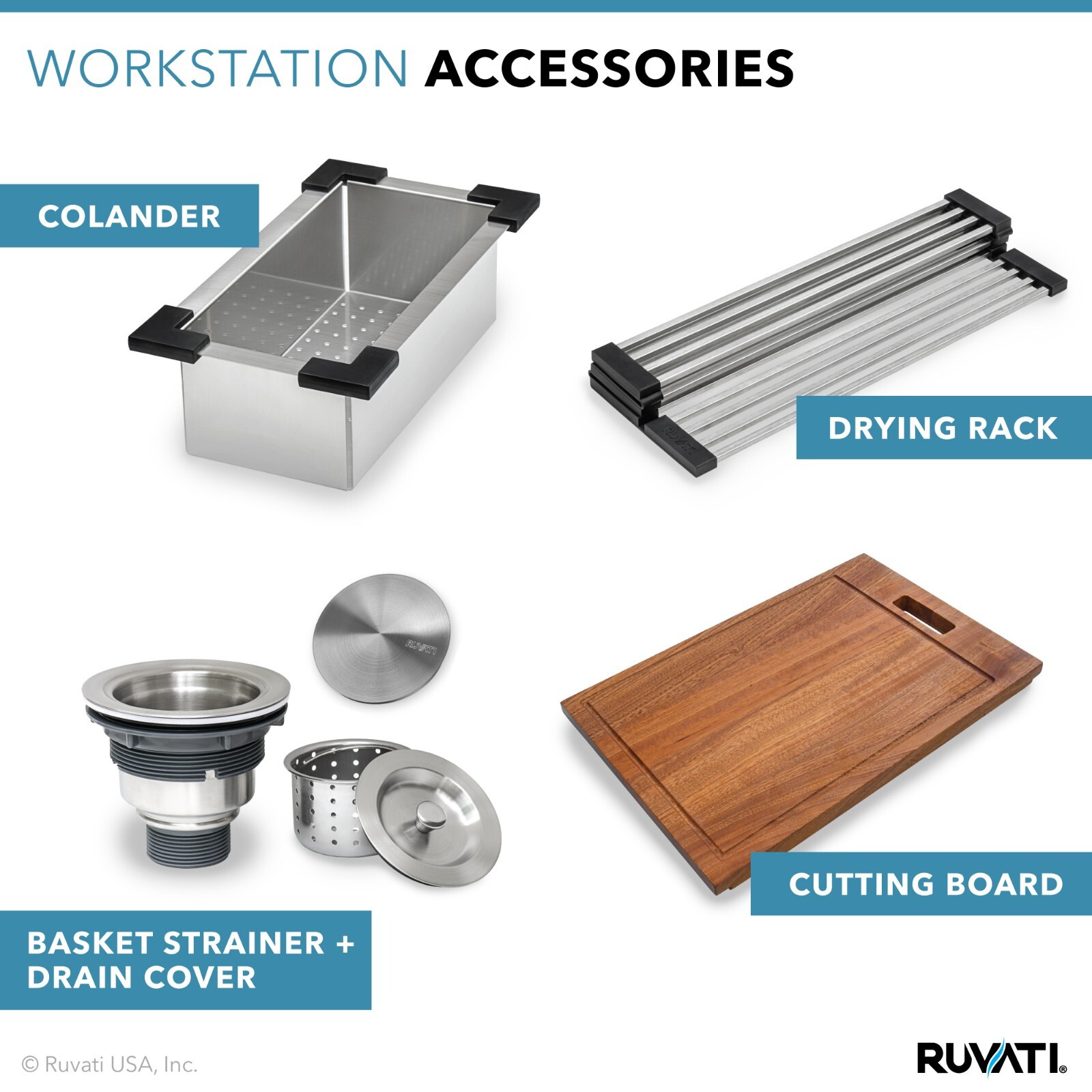 Ruvati 33″ Apron-front Workstation Farmhouse 16 Gauge Kitchen Sink- RVH9200