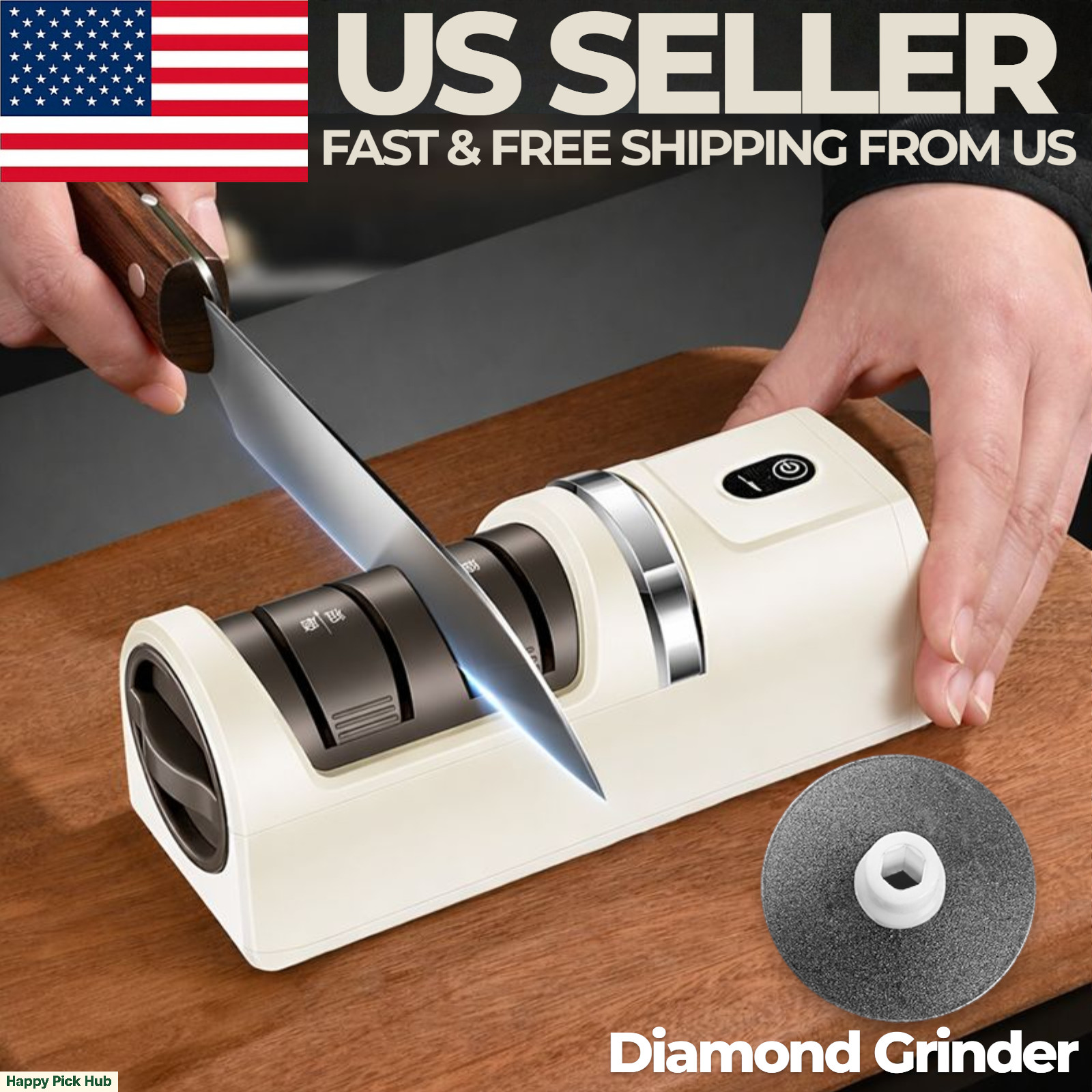Cordless Electric Knife Sharpener 3 Stage Diamond Grinder USB Rechargeable