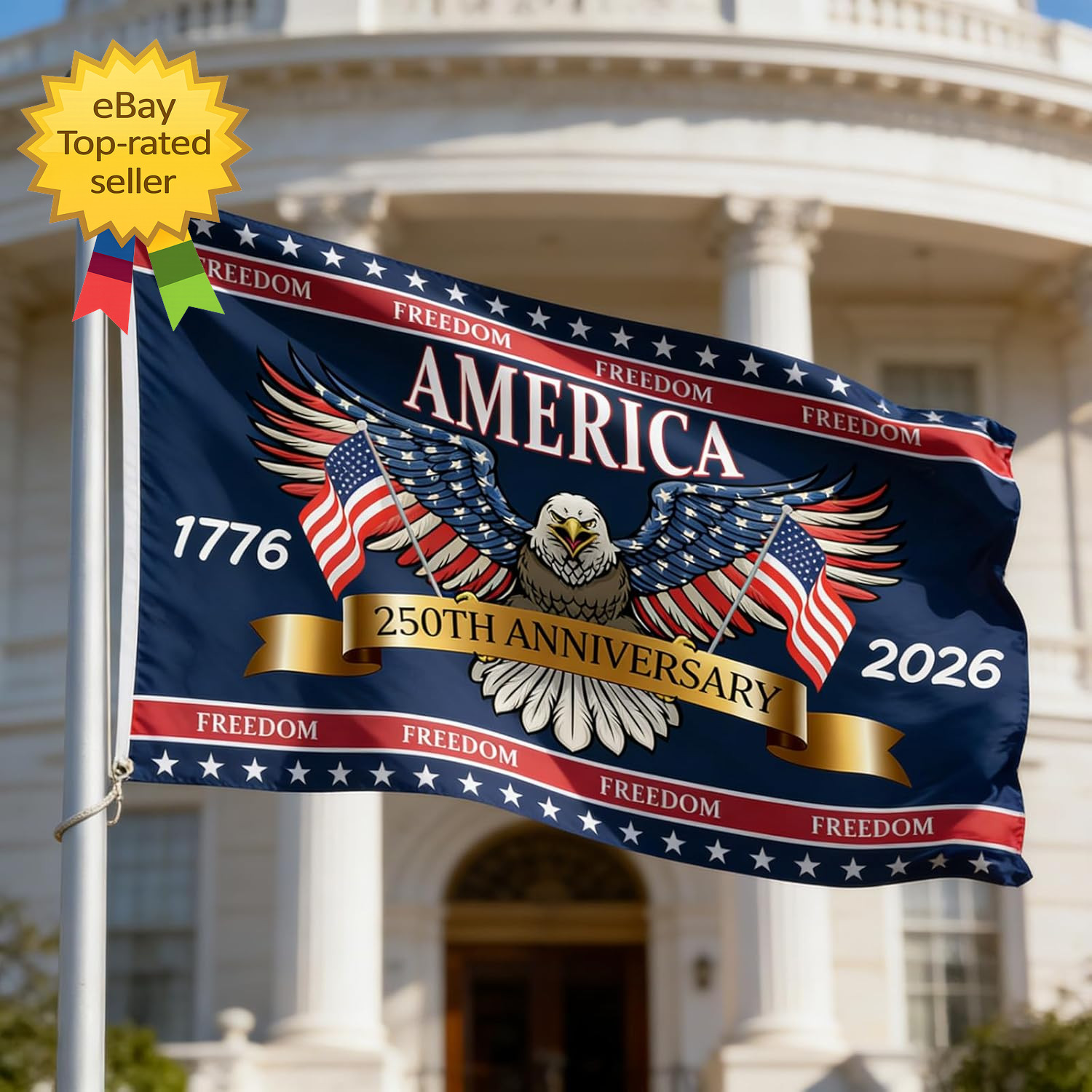 3 Ply 250 Years America Flag Double Sided Patriotic Eagle 3 X 5 Ft Anniversary