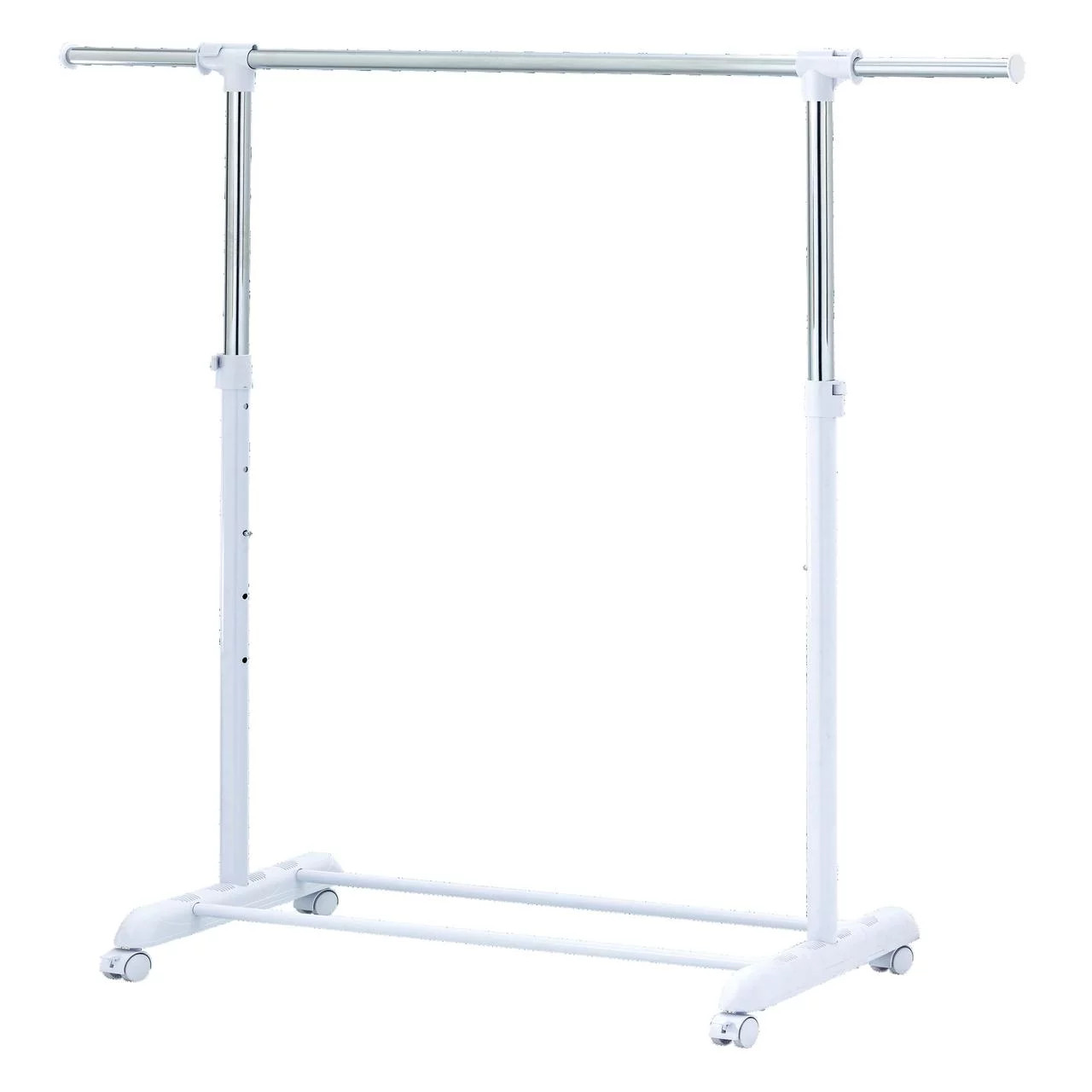 Adjustable Metal Rolling Garment Clothes Rack, Chrome & White