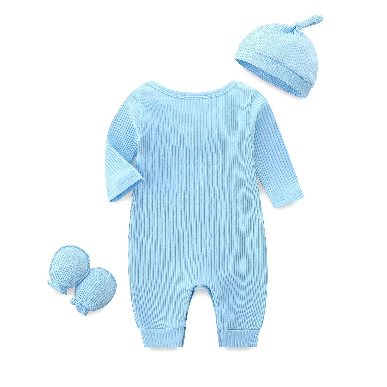 Bibimom Infant Boy Clothes 0-3 Months Knit Round Crew Neck Snap Closure Blue Rom