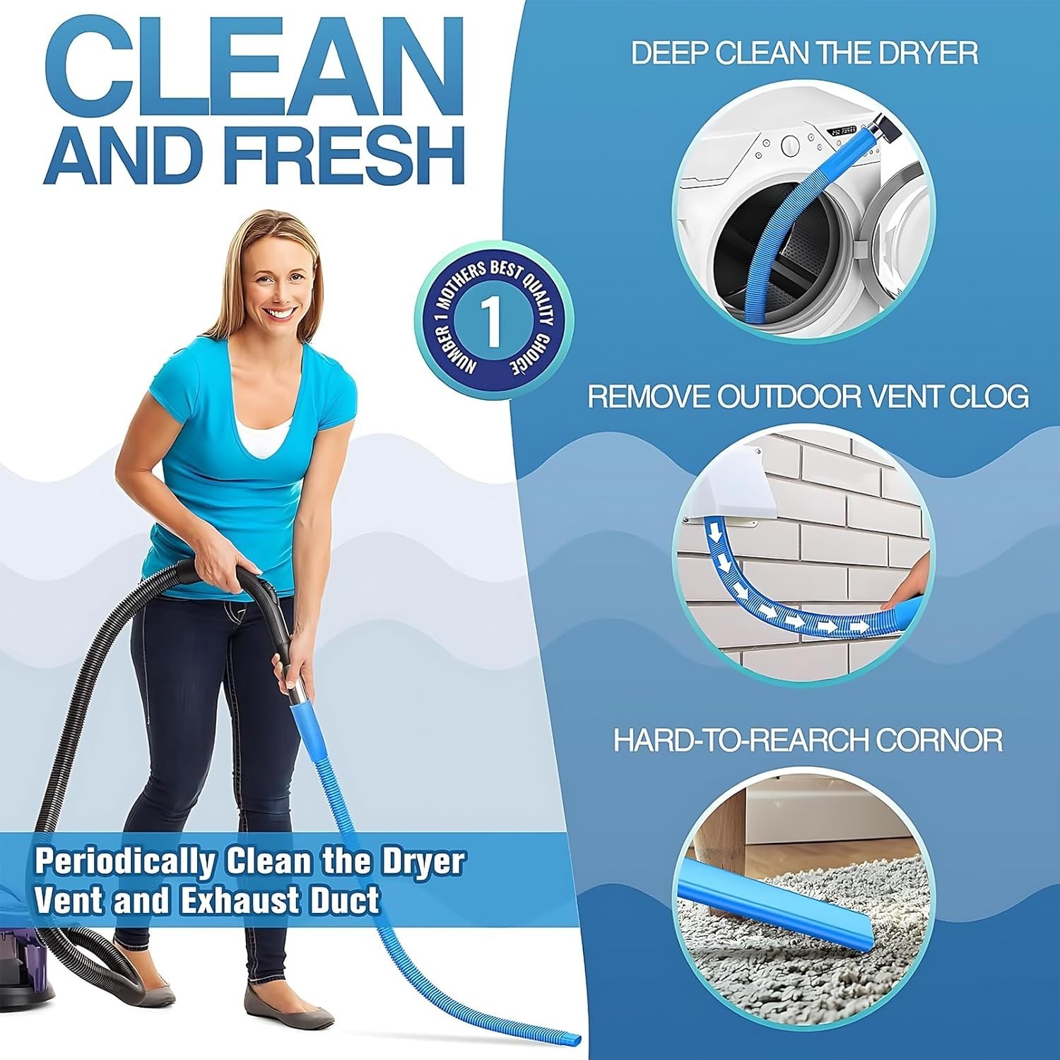 2-Piece Dryer Vent Lint Remover Vacuum Hose Attachment Cleaner Kit with Brush