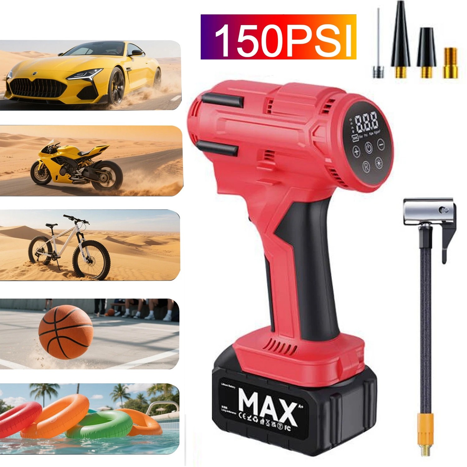 150PSI Cordless Tire Inflator Portable Air Compressor Car Air Tire Pump +Battery
