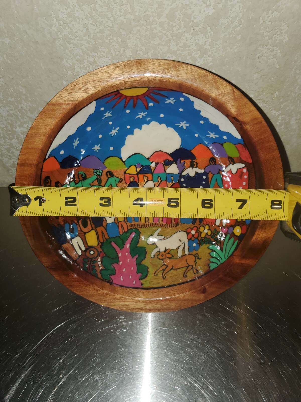 Beautiful Vibrantly Painted Wooden Decorative Bowl Cozumel Mexico