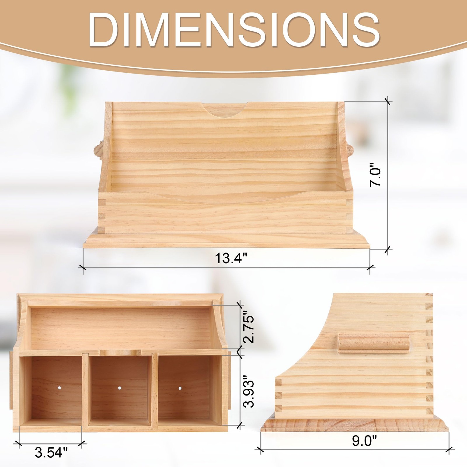 Kitchen Utensil Holder for Countertop with 4 Compartments, Natural Color(Uten…