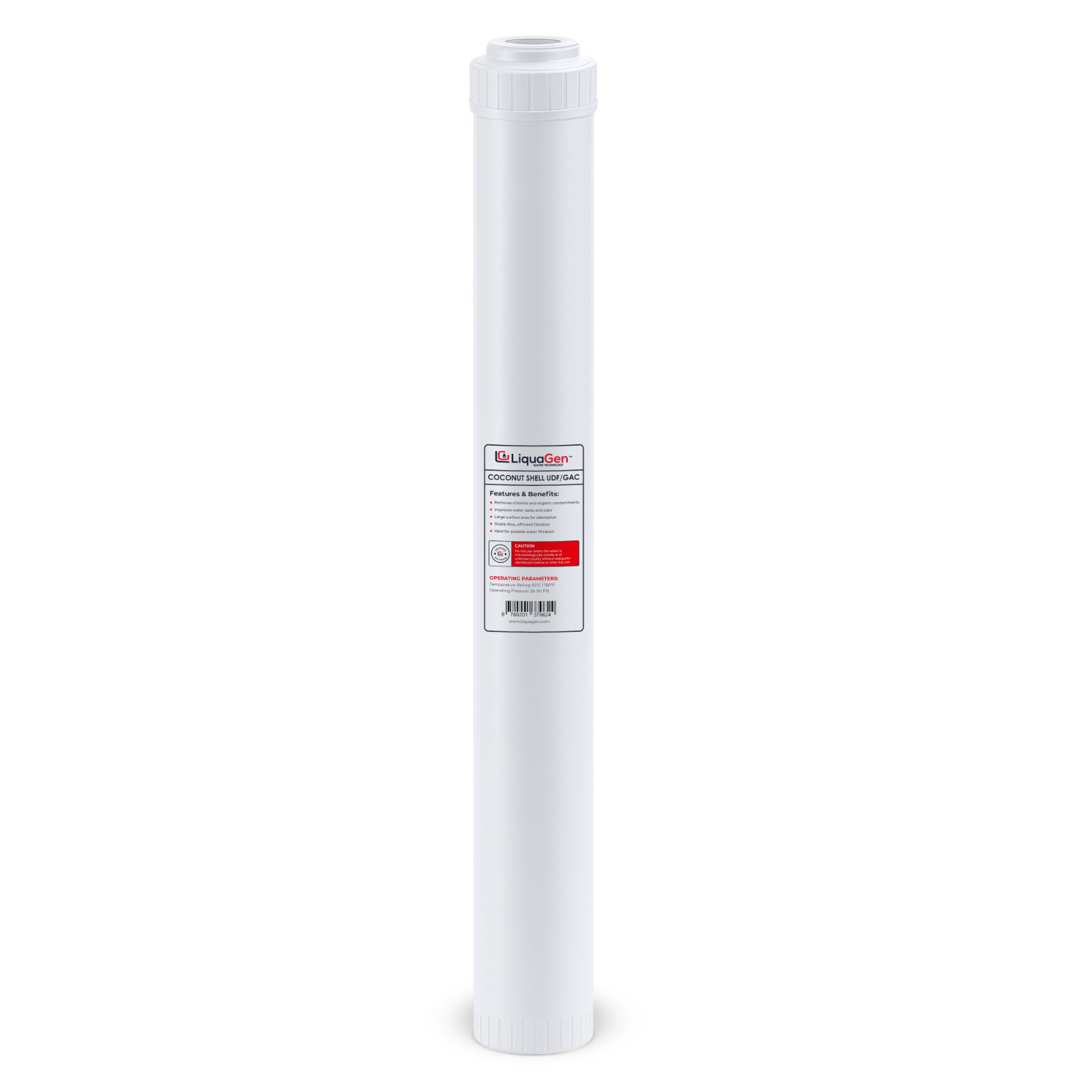LiquaGen 2.5” x 20” GAC/UDF Filter Cartridge – Chlorine, Taste & Odor Reduction