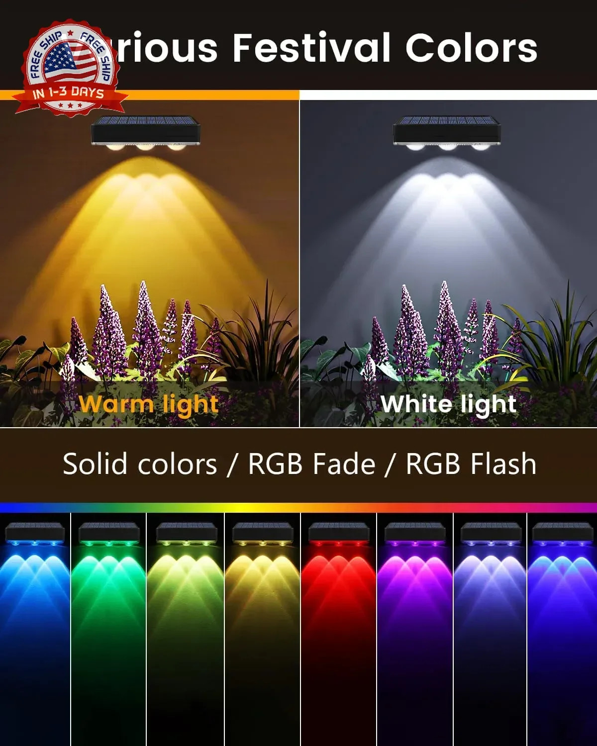 JOFIOS Solar Fence Lights Outdoor Waterproof Led, 12Pack,1300mAh,6 Inch Solar Li