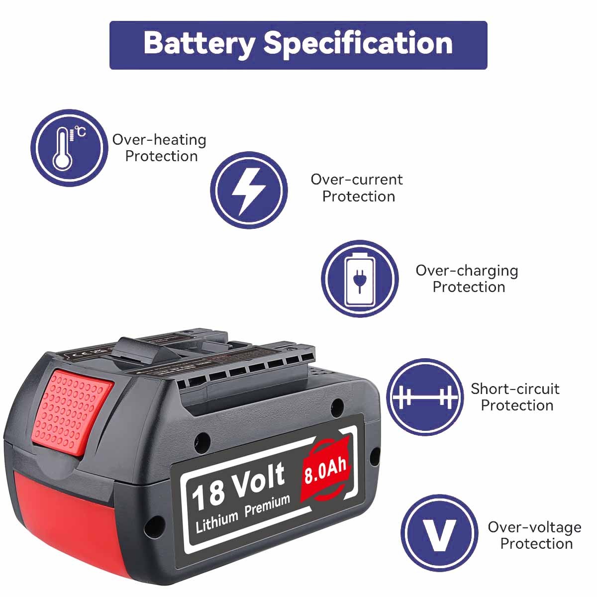 2pack 8.0AH 18V Battery For Bosch 18 VOLT Li-ion BAT609 BAT610G BAT618 24618-01
