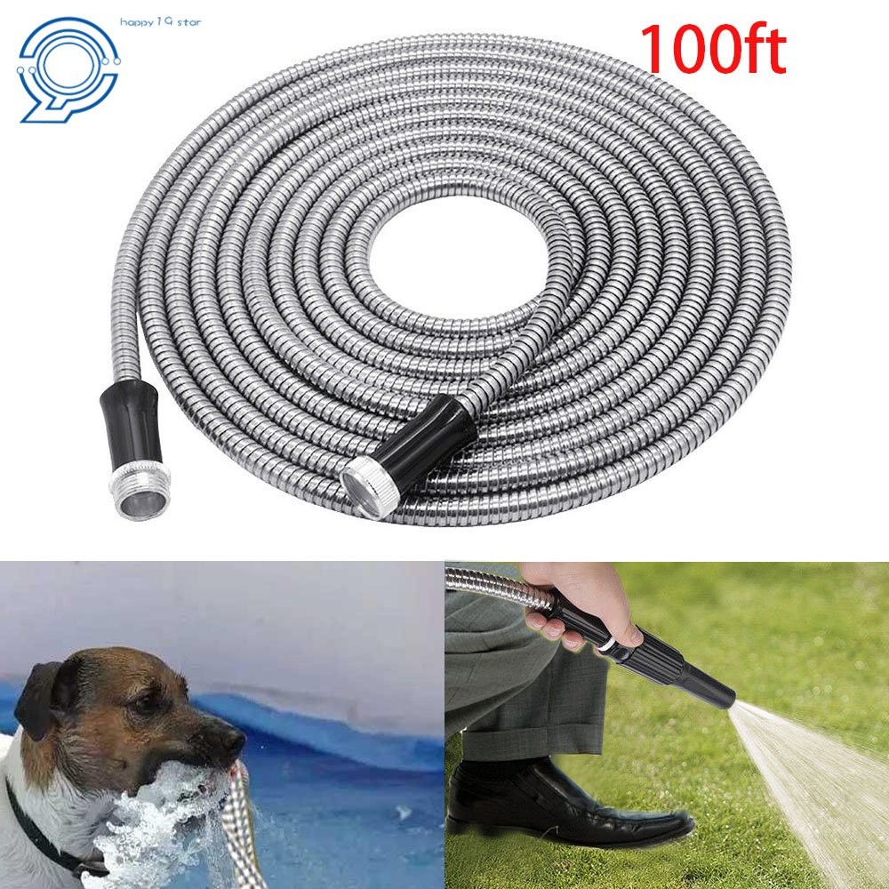 Flexible Lightweigh Stainless Steel Metal Garden Water Hose Pipe 100 Feet