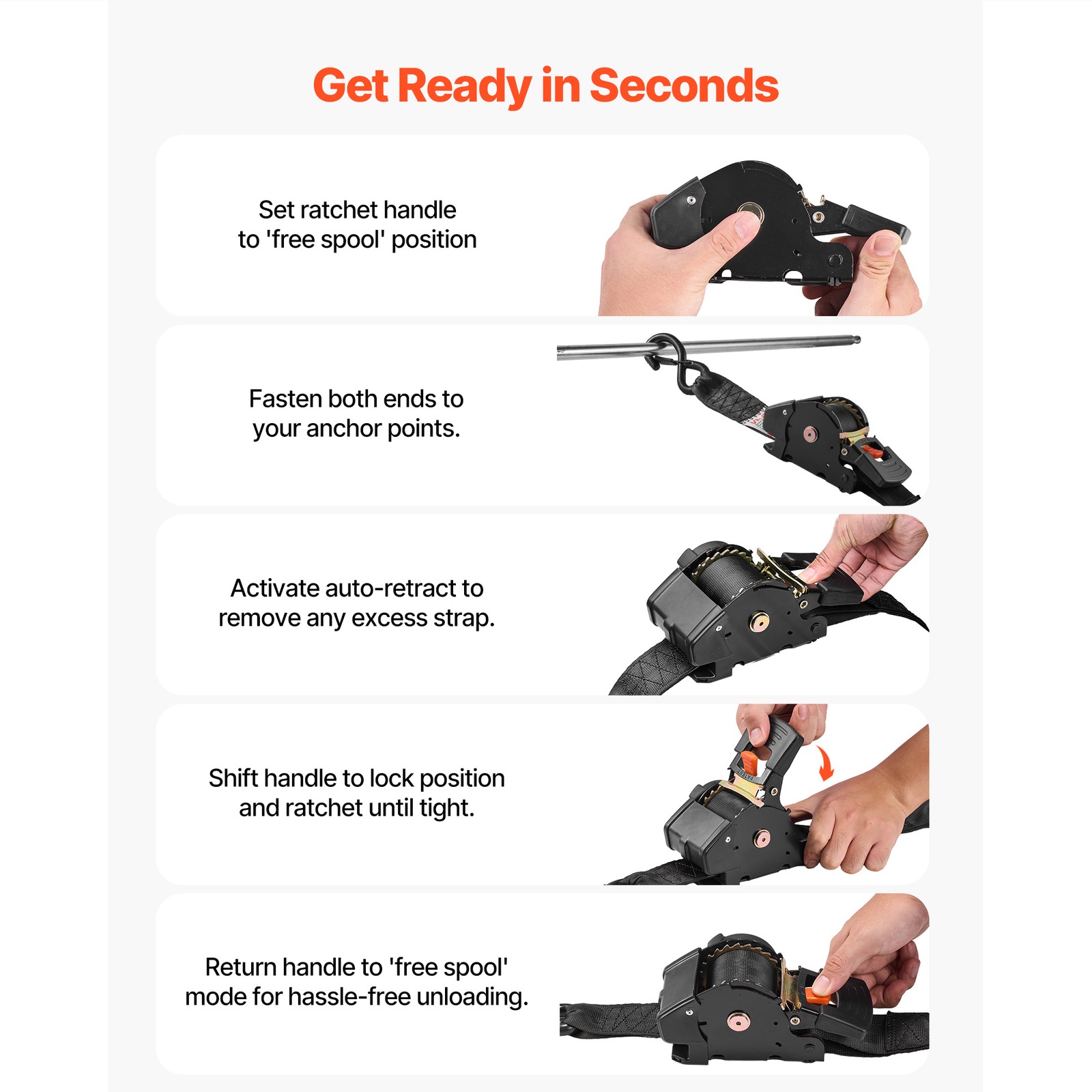Uimoso 2 Pack 2″ x 10′ Retractable Ratchet Tie Down Straps, 3033 lbs Capacity