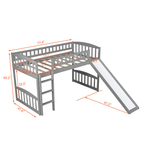 Wood Loft Bed with Slide Loft Bunk Bed Platform Bed Frames For Kids Teens Adults