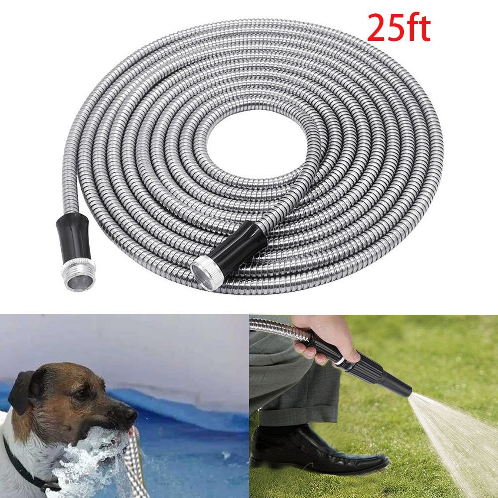 25 Feet Stainless Steel Metal Garden Water Hose Flexible For Garden Cleaning