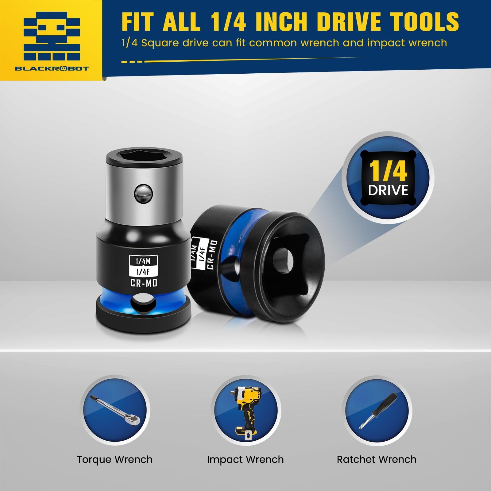 2PCS Impact Bit Holders 1/4 Inch Square Drive to 1/4 Inch Hex Socket Adapter for