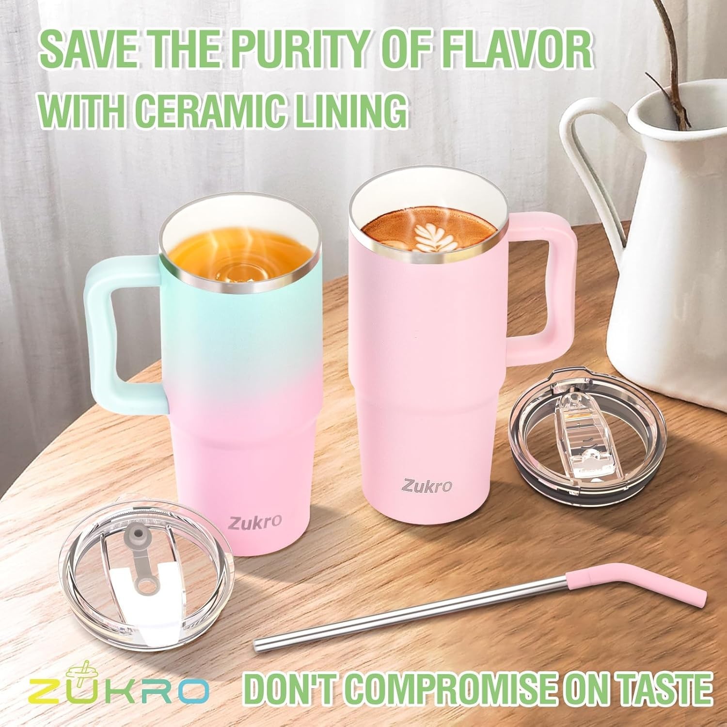 24 oz Insulated Coffee Mug with Ceramic Interior – Travel-Friendly
