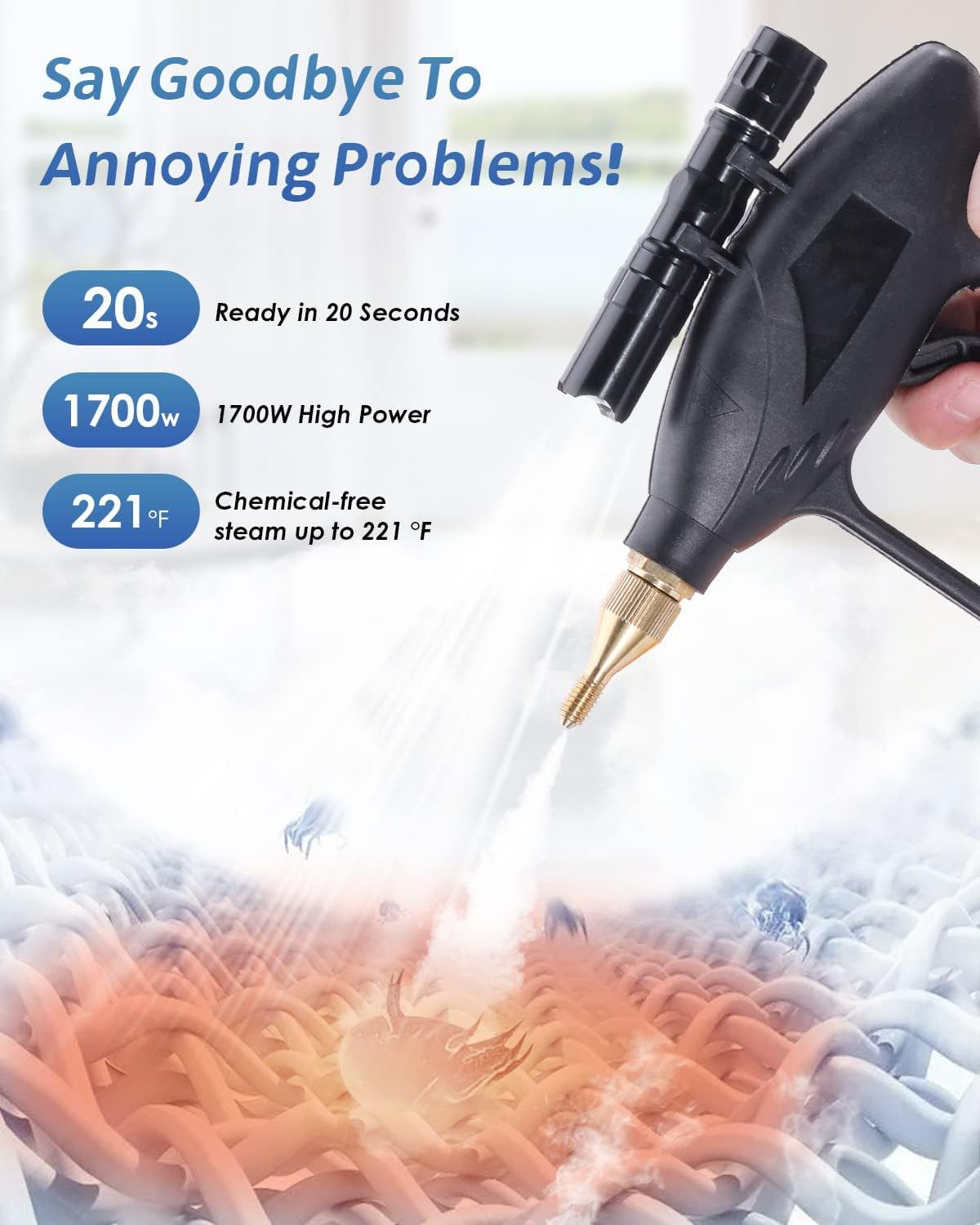 High Pressure Steam Cleaner – 1700W Handheld Steamer for Cleaning Grout Tile, H