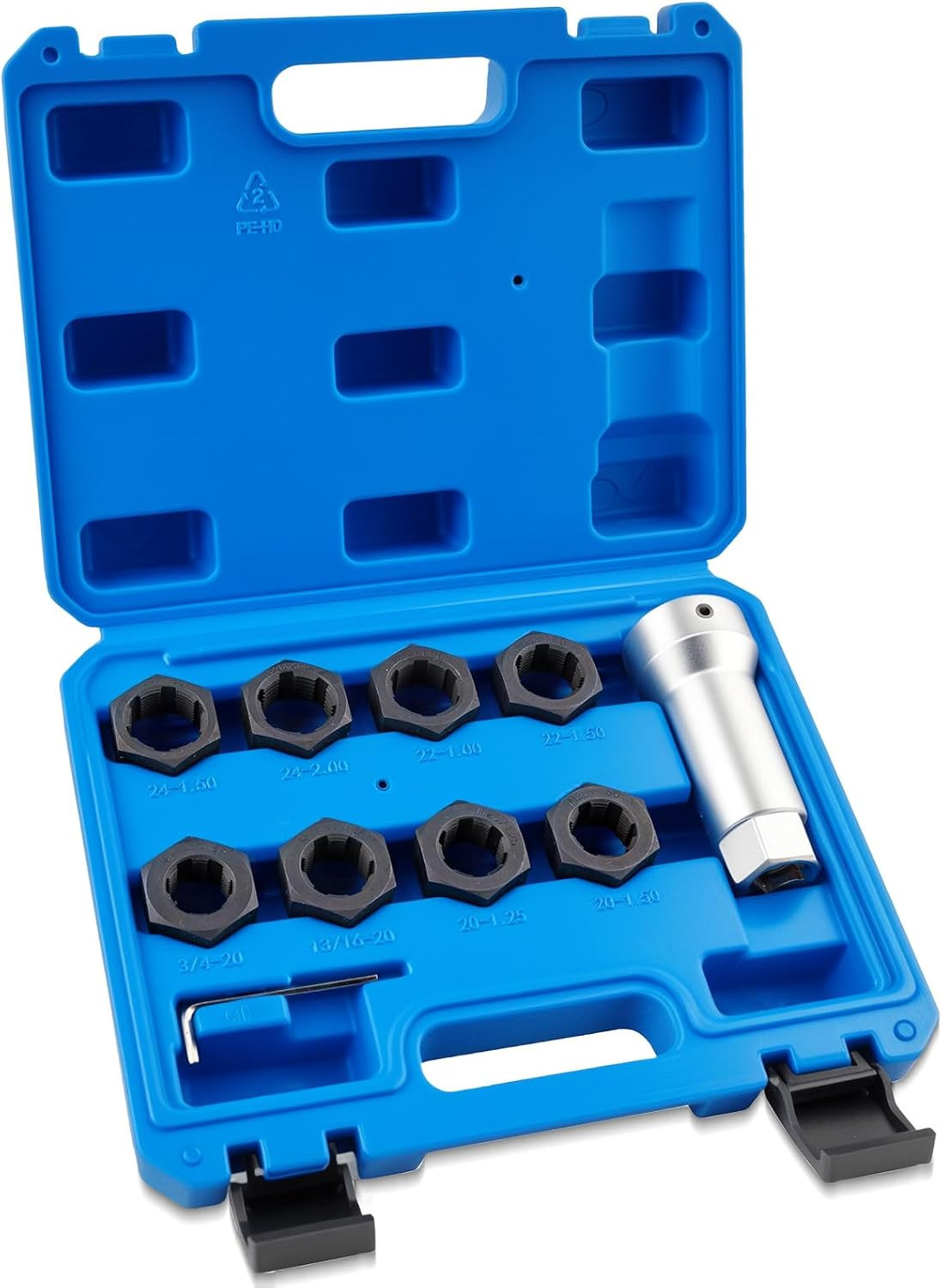 10-Piece Axle Spindle Thread Chaser Set | Includes 8 Dies & 1-1/16″ Extension Ba