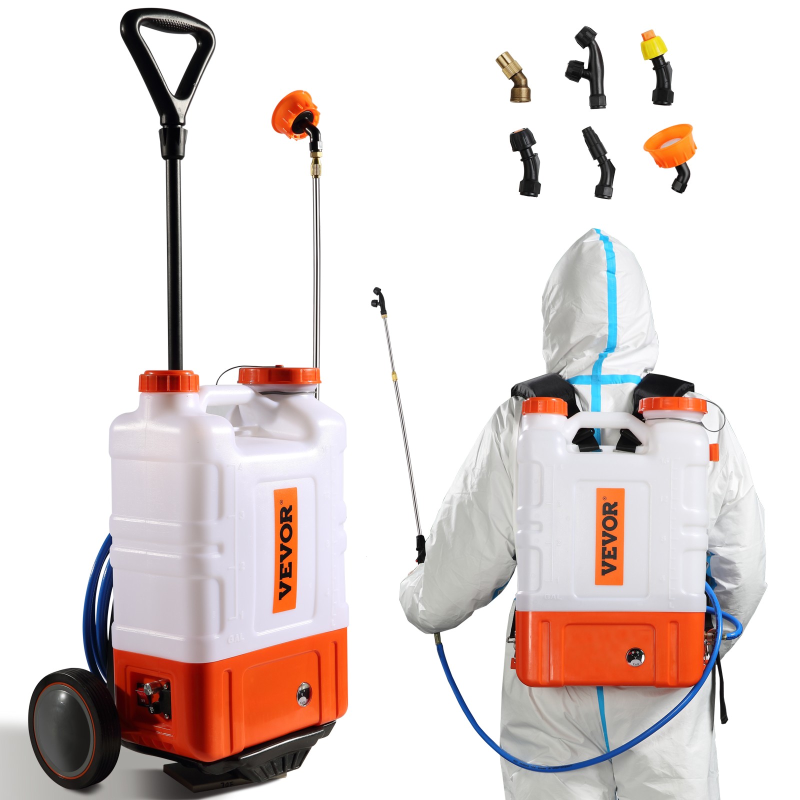 VEVOR Battery Powered Backpack Sprayer with Wheel 4 Gal Tank 0-94 PSI Adjustable