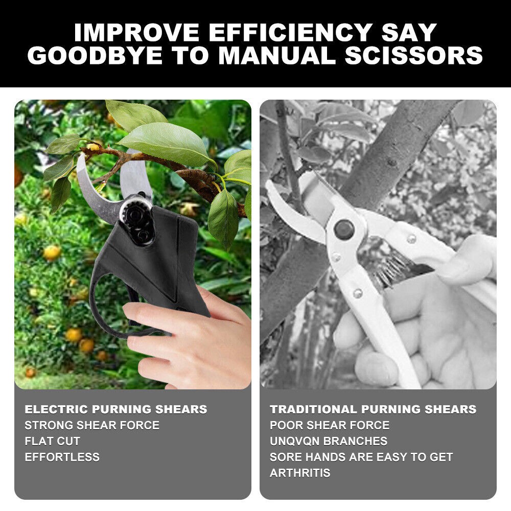 21V Electric Cordless Branch Scissors Pruning Shear Pruner Cutter+2Battery