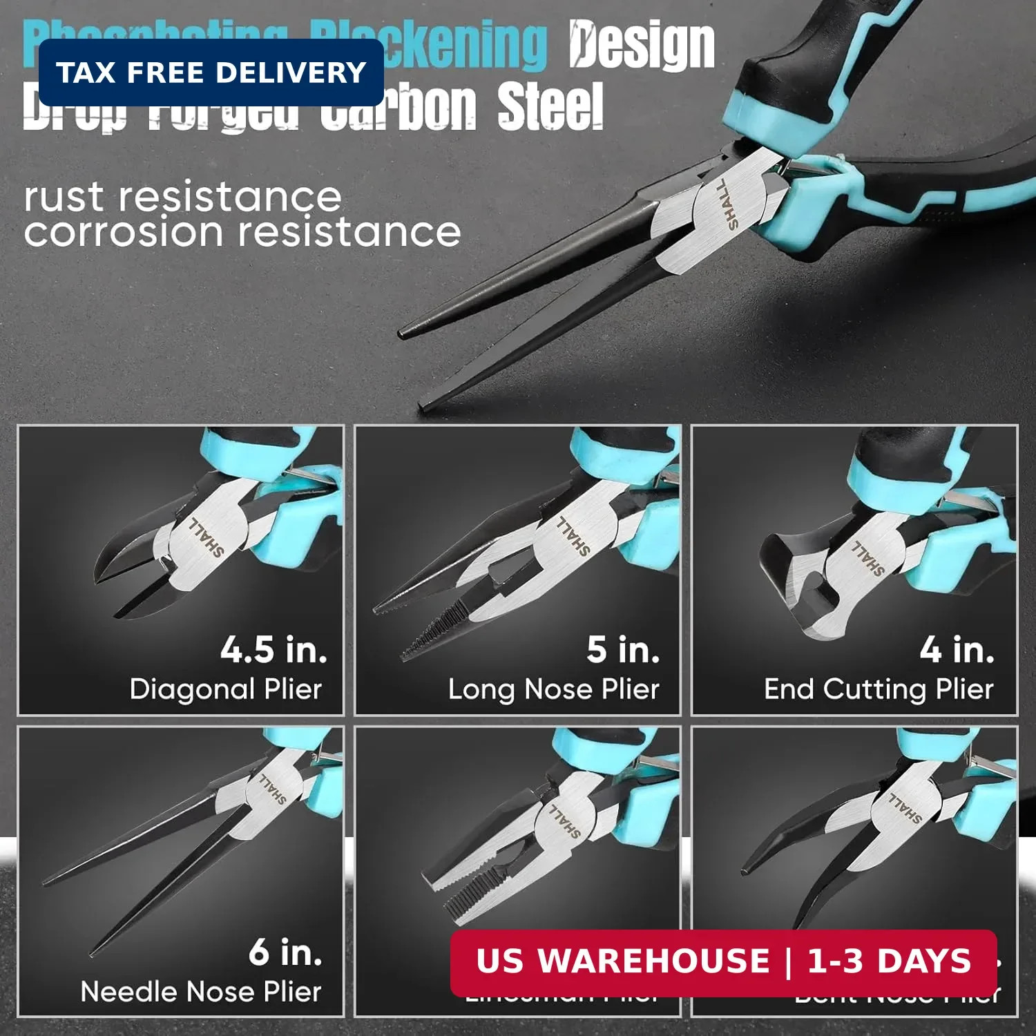 SHALL Mini Pliers Set, 6-Piece Small Pliers Tool Set Includes Needle Nose, Long