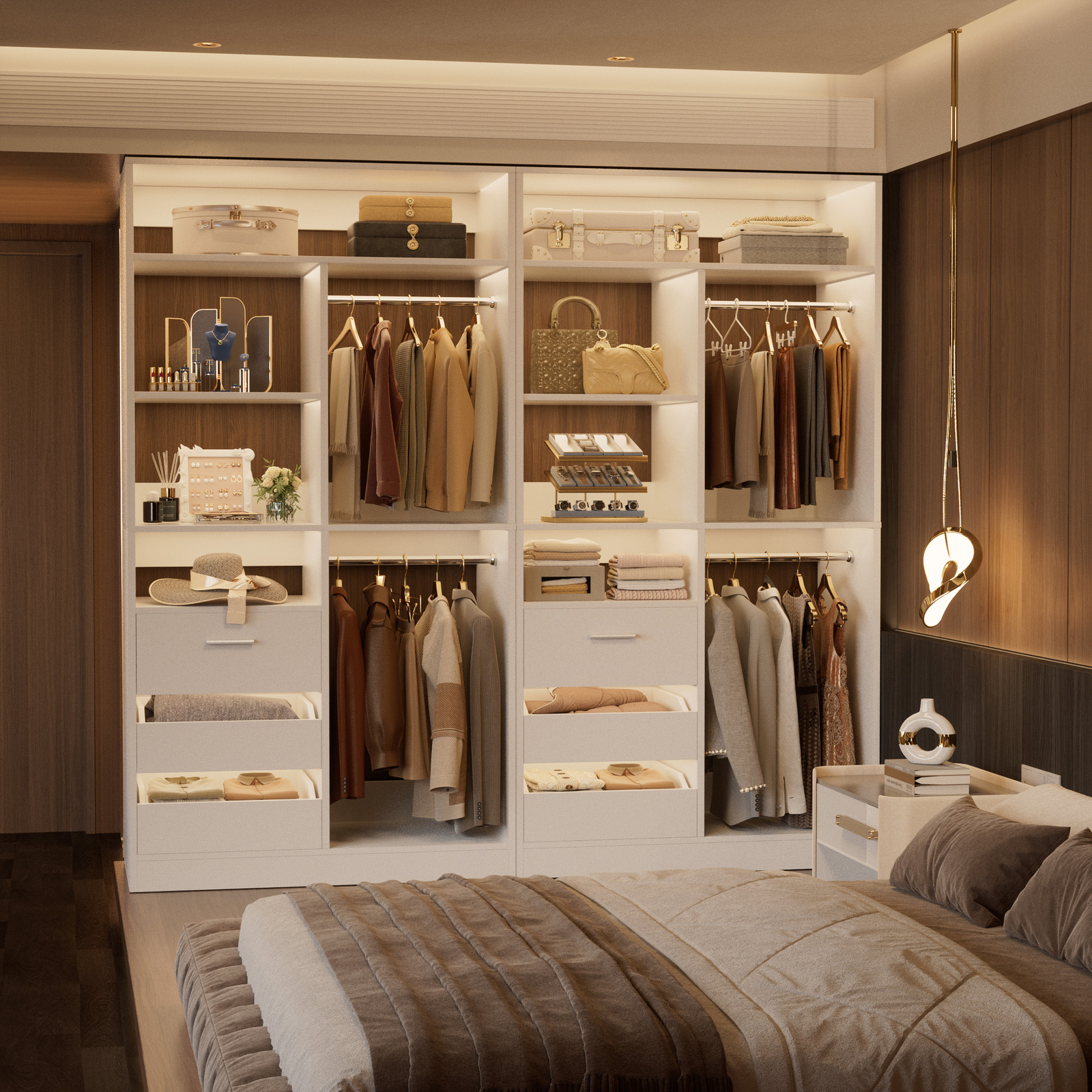 Freestanding Corner Closet System, Reversible Wardrobe Walk-in Closet Organizer