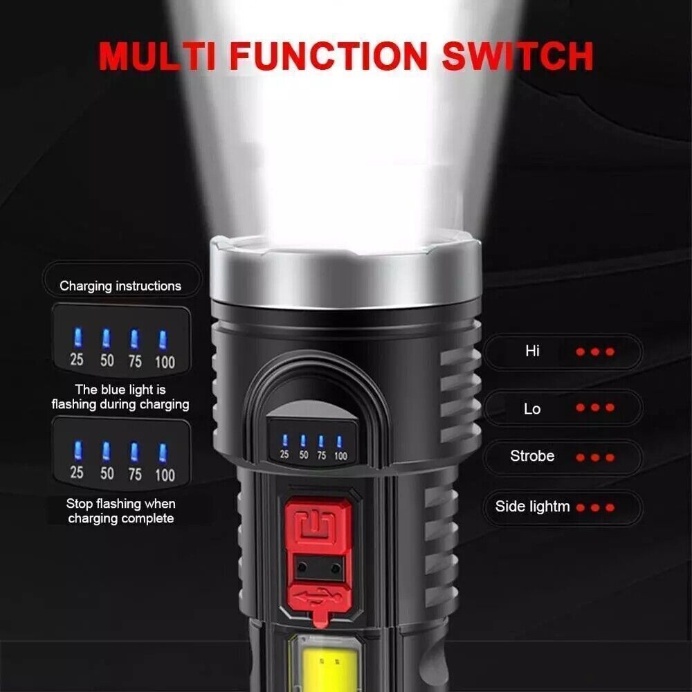 2X 990000000 Lumens Super Bright LED Tactical Flashlight Rechargeable Work Torch