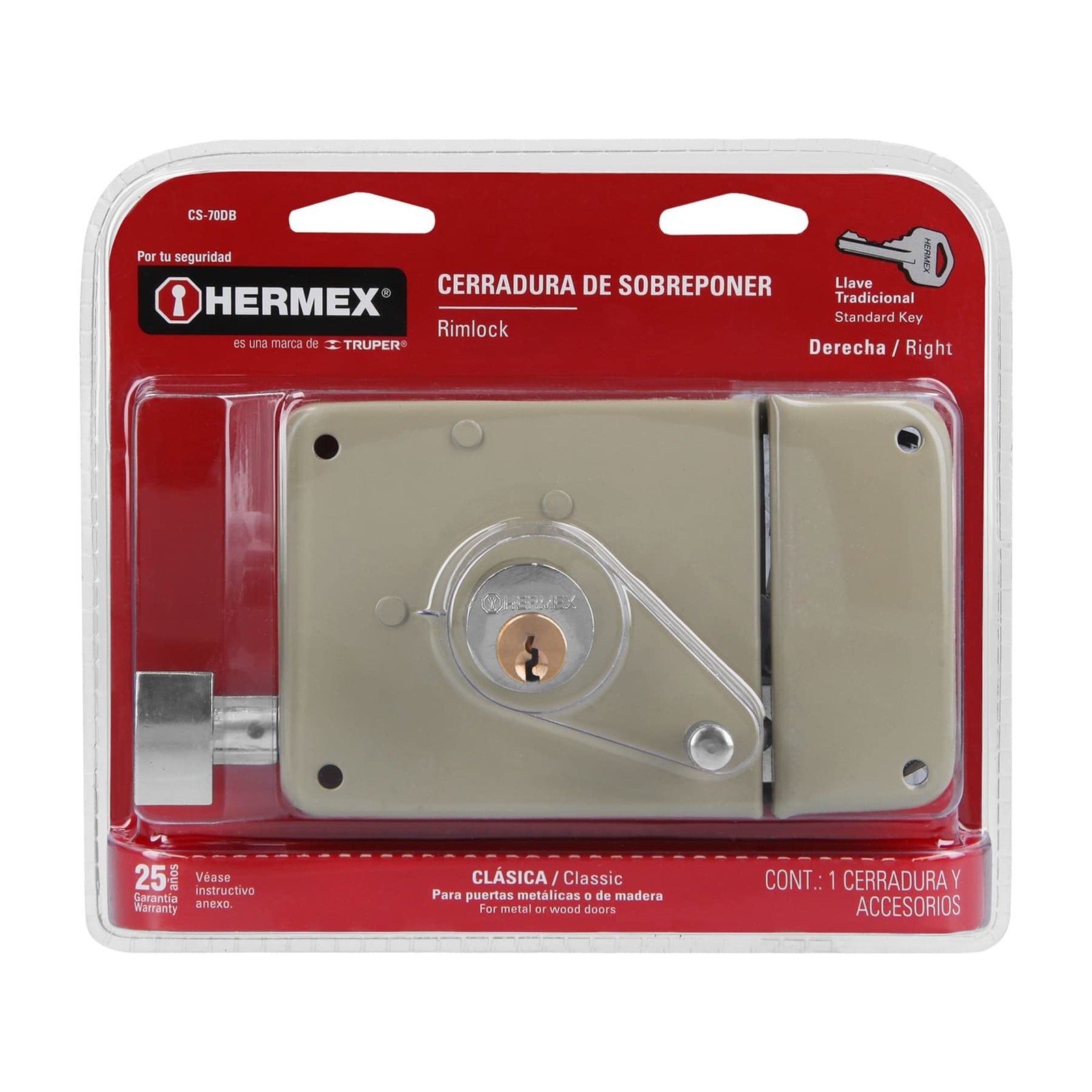 Truper 43583 / CS-70DB – Right Rim, Deadbolt Rim Door Lock Set, Standard Key