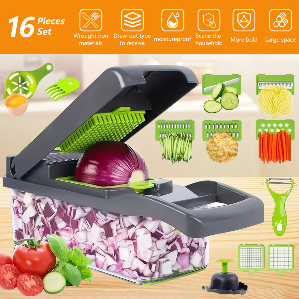 16-In-1 Vegetable Fruit Kitchen Chopper Cutter Food Onion Veggie Dicer Slicer