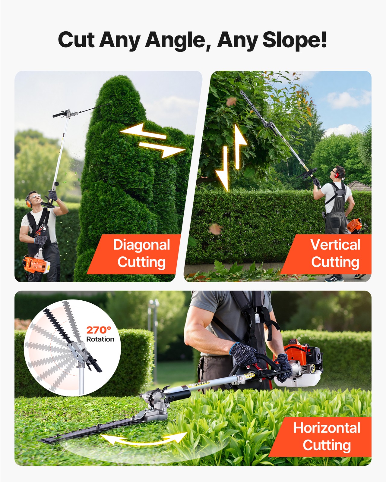 VEVOR 5-in-1 Gas Hedge Trimmer 2 Cycle 63cc Gas Powered Handheld Hedge Trimmer