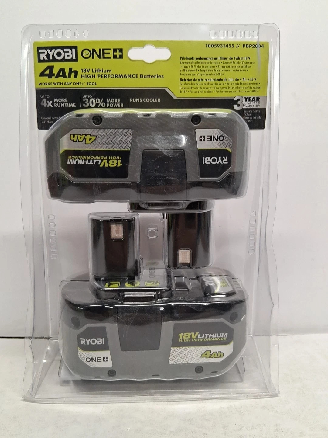 New (2-Pack) Ryobi HP Battery PBP2004 Lithium-Ion 18V ONE+ 4.0Ah Battery