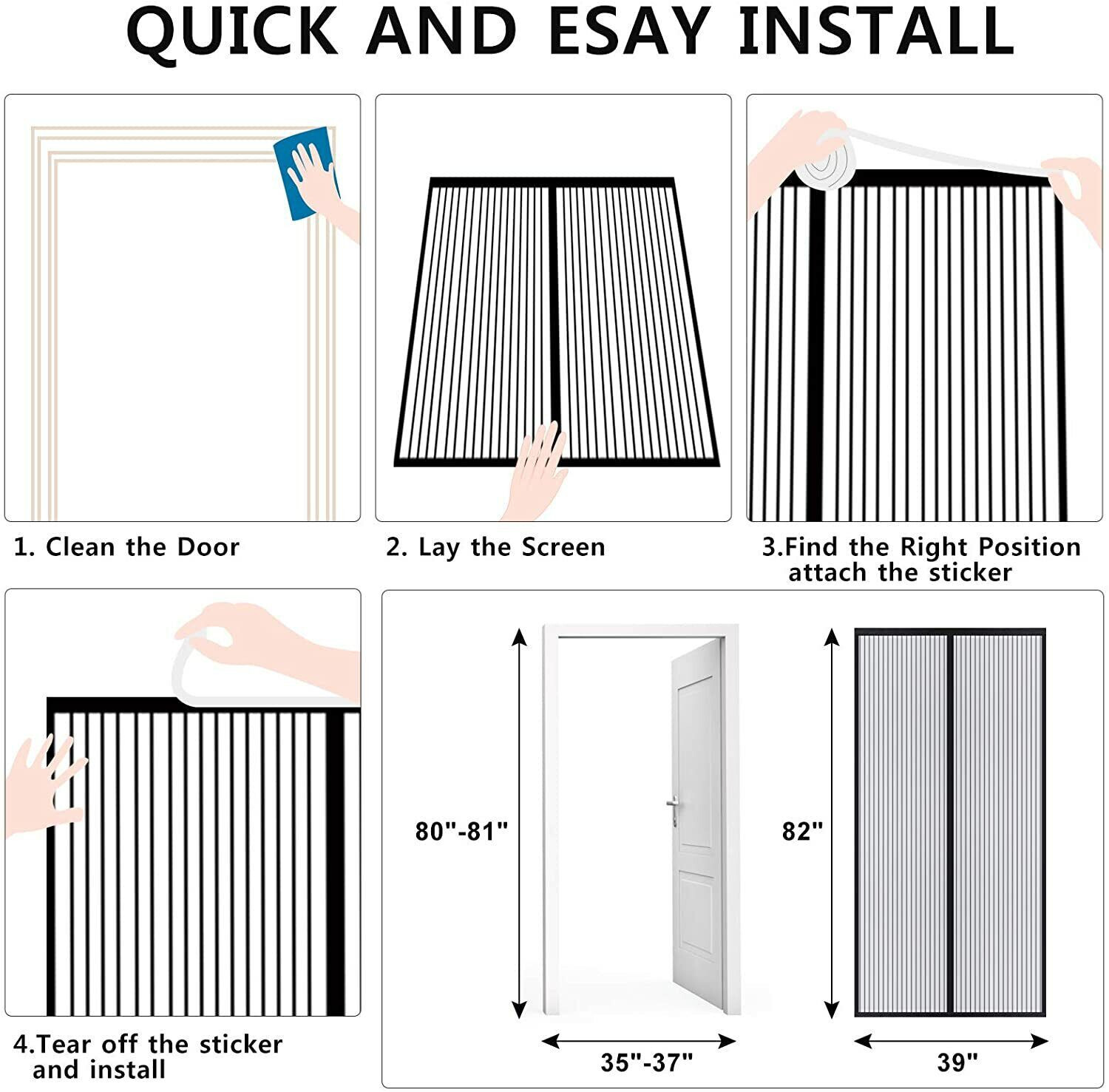 Magnetic Screen Door Mesh Curtain Durable Heavy Duty Mosquito Net Bug Hands Free