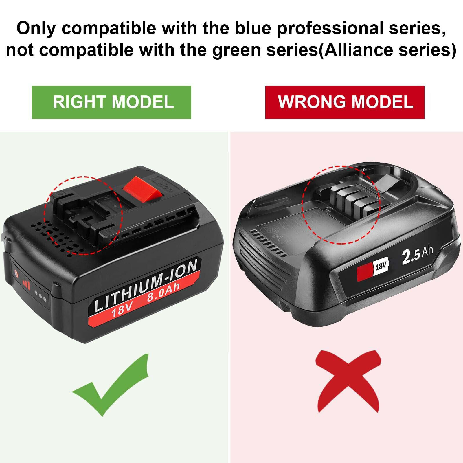 2PACK 18V Battery For Bosch 18 VOLT 8.0AH Li-ion BAT609 BAT610G BAT618 24618-01