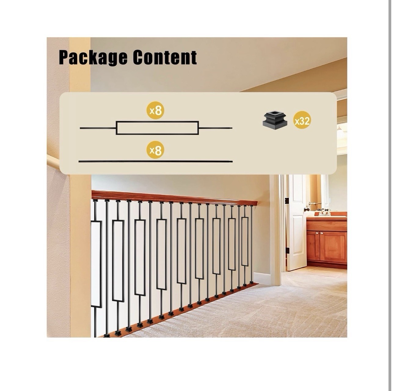 16 Pack Rectangular Hollow Stair Spindles 44 Inches, 1/2″ Iron Balusters for …
