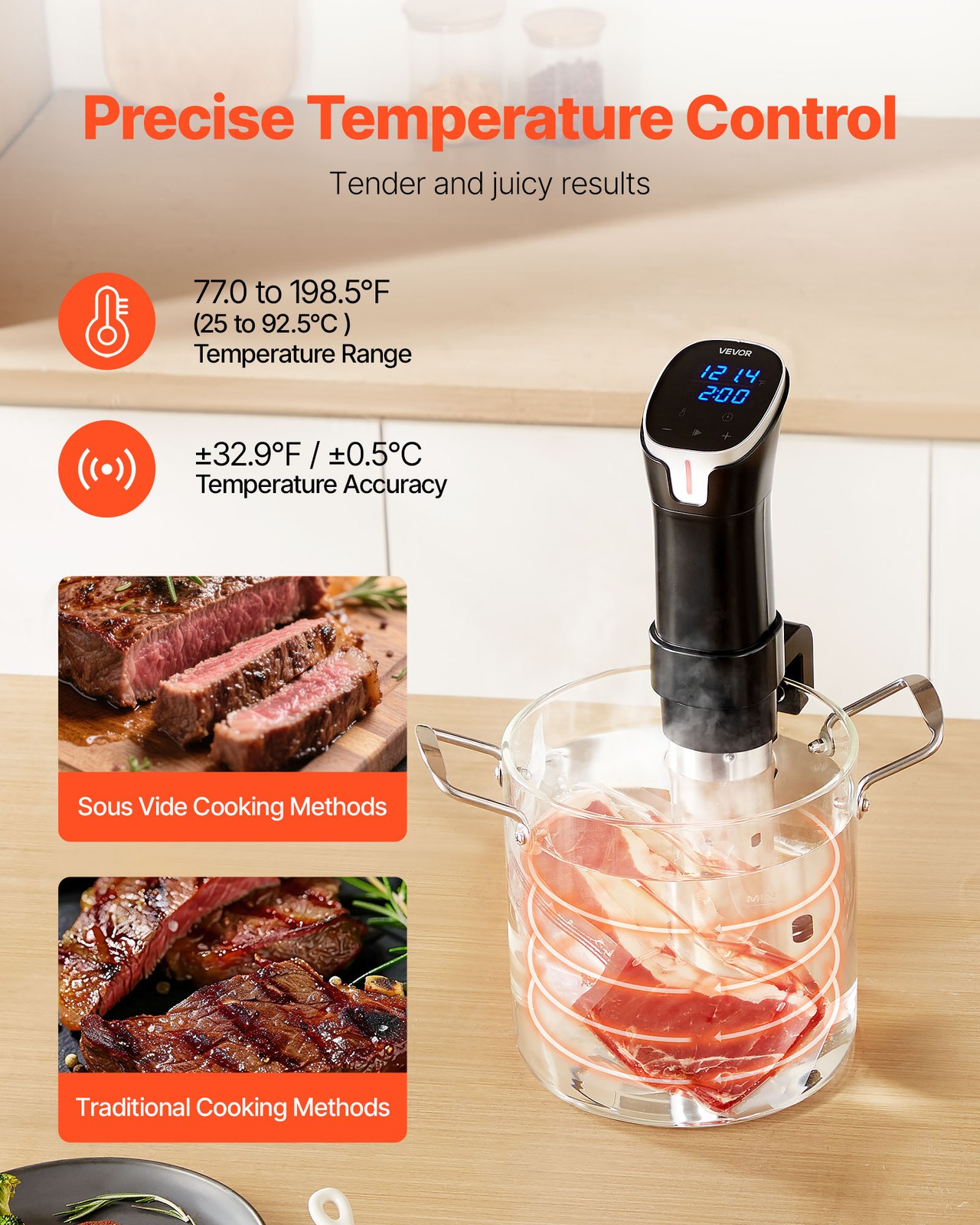 VEVOR Sous Vide Precision Cooker 1100W Sous-Vide Cooking Machine with WIFI & LED